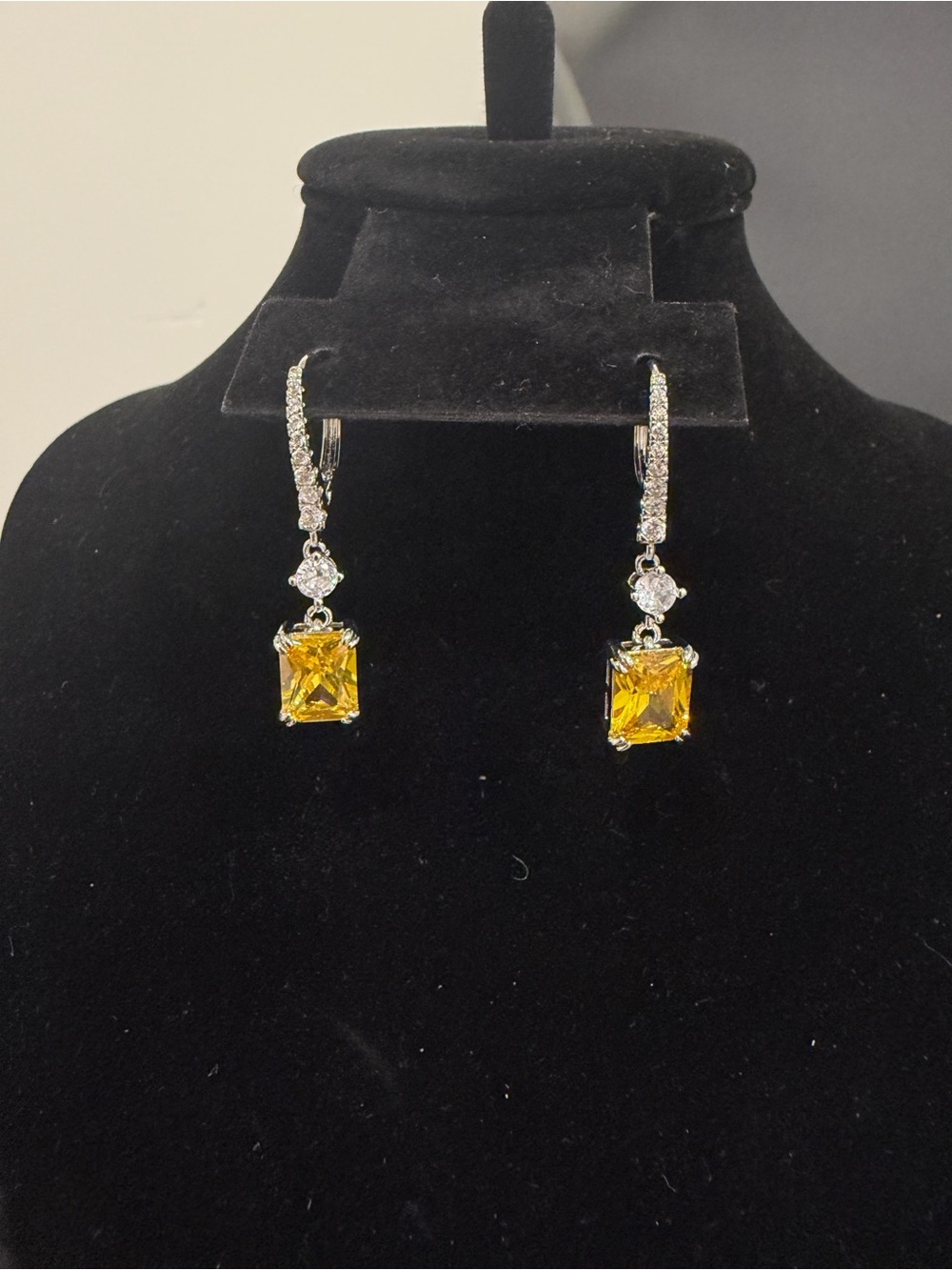 14k Gold Filled Yellow Citrine-Style Drop Earrings with Cubic Zirconia Accents